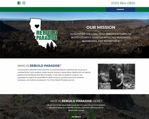 Screenshot of the Rebuild Paradise website, designed and developed by DK Web Design
